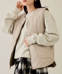 NAVY ボア×タフタリバーシブルベスト レディース