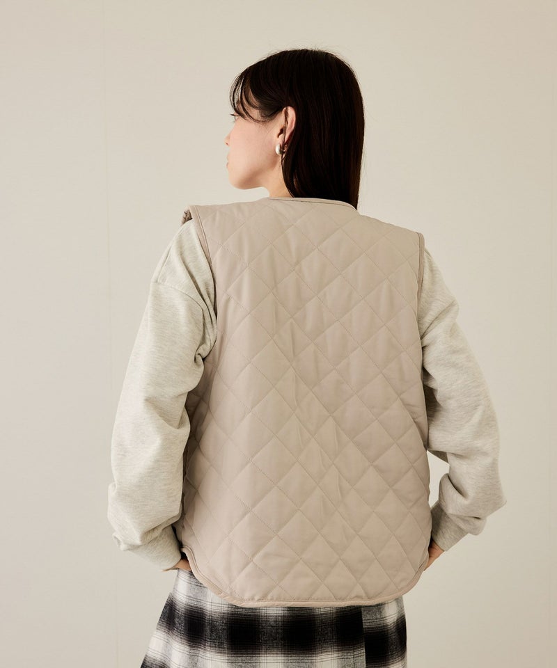 NAVY  ボア×タフタリバーシブルベスト レディース商品画像-5