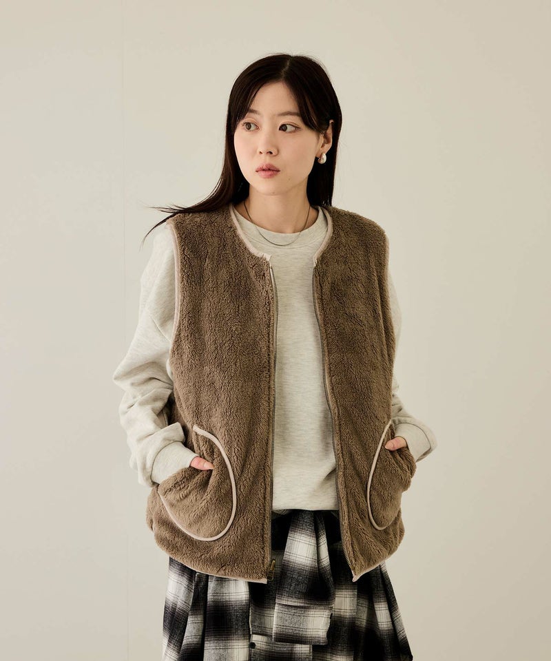 NAVY ボア×タフタリバーシブルベスト レディース商品画像-6