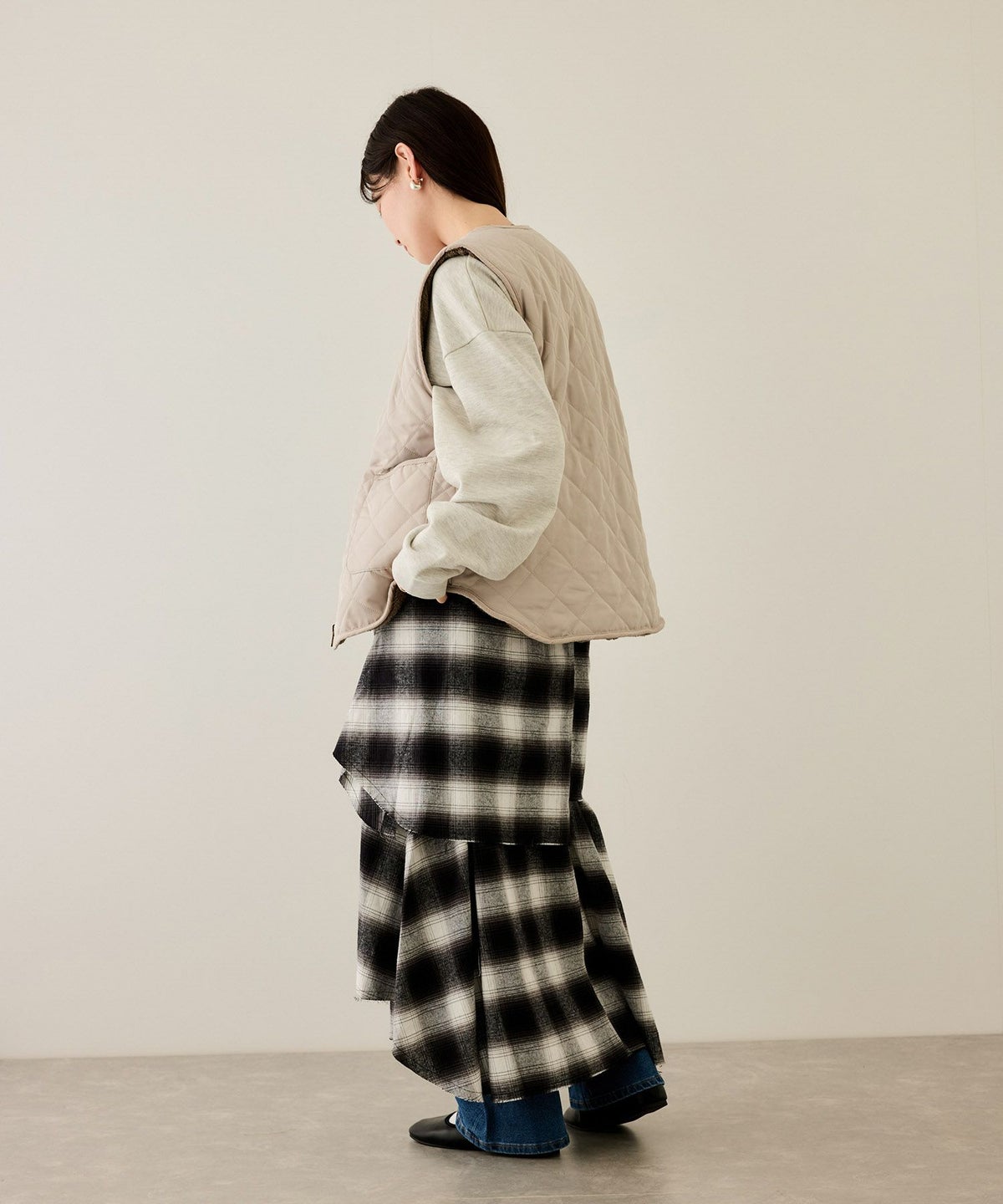 NAVY ボア×タフタリバーシブルベスト レディース