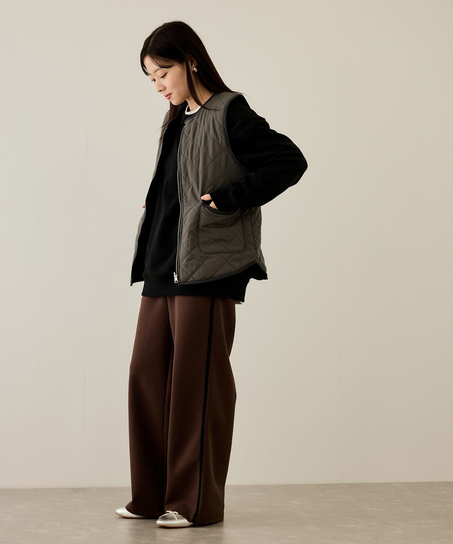 NAVY ボア×タフタリバーシブルベスト レディース