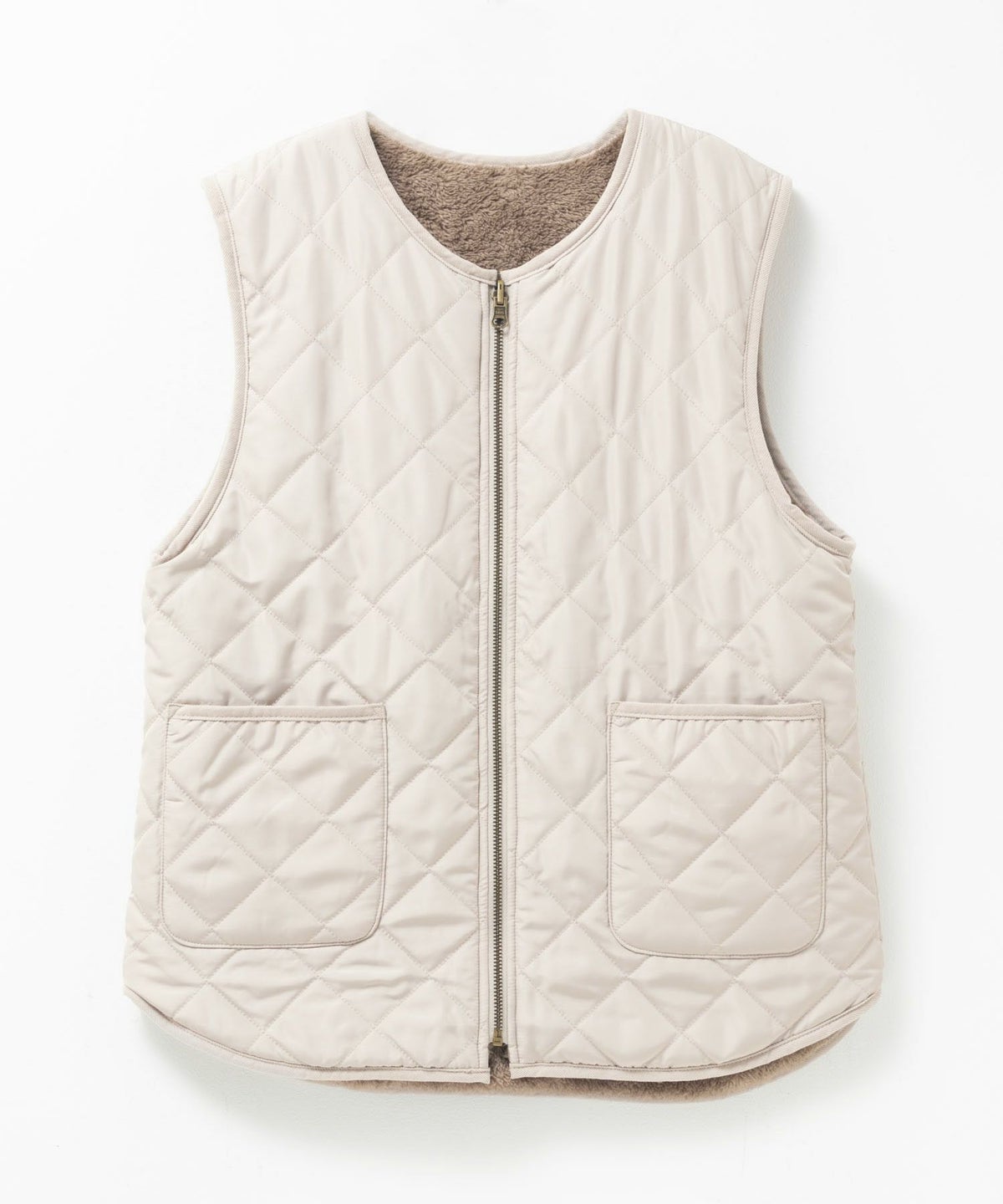 NAVY ボア×タフタリバーシブルベスト レディース