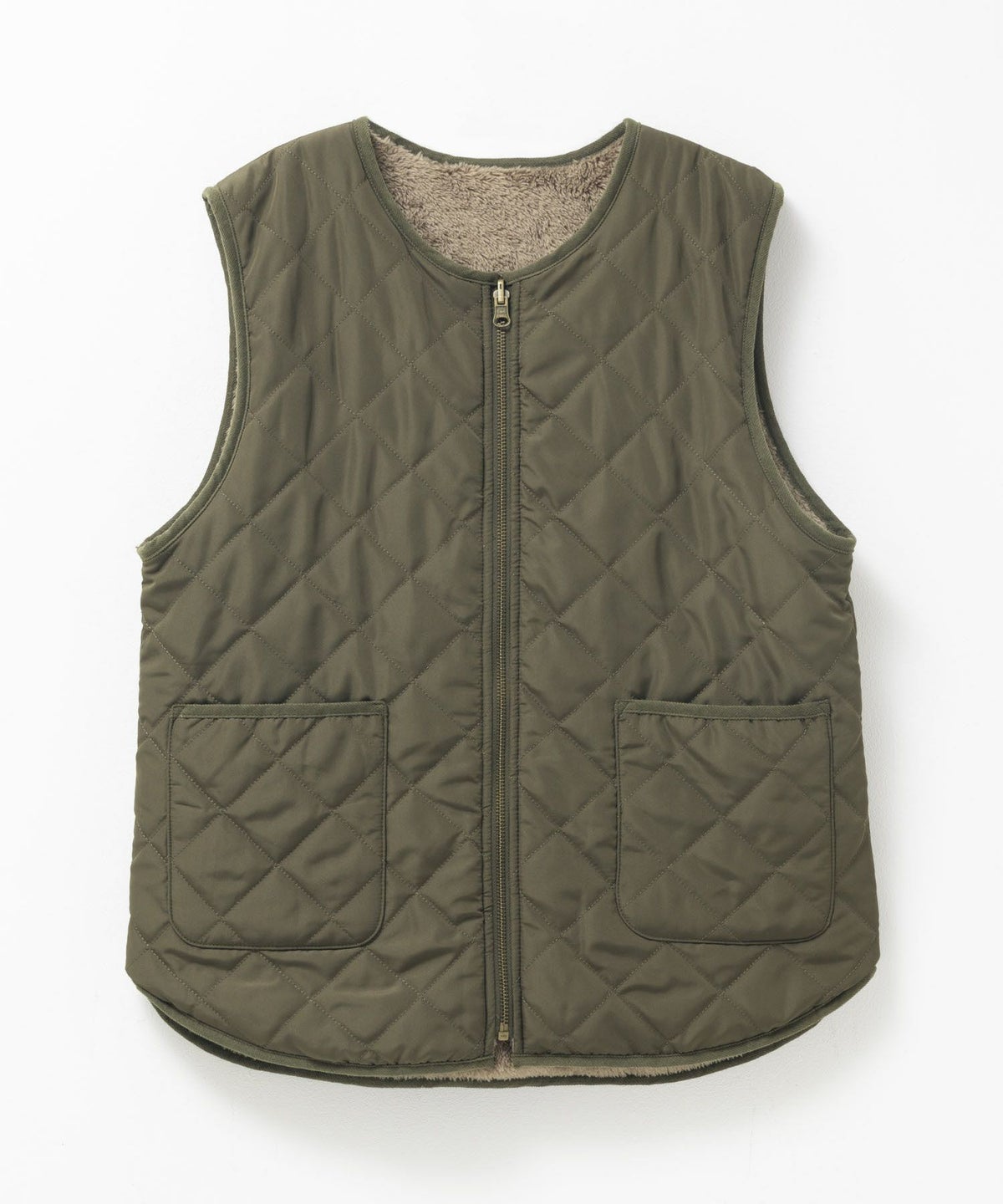 NAVY ボア×タフタリバーシブルベスト レディース