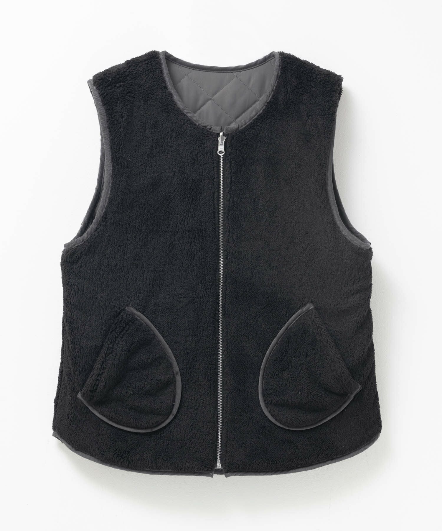 NAVY ボア×タフタリバーシブルベスト レディース