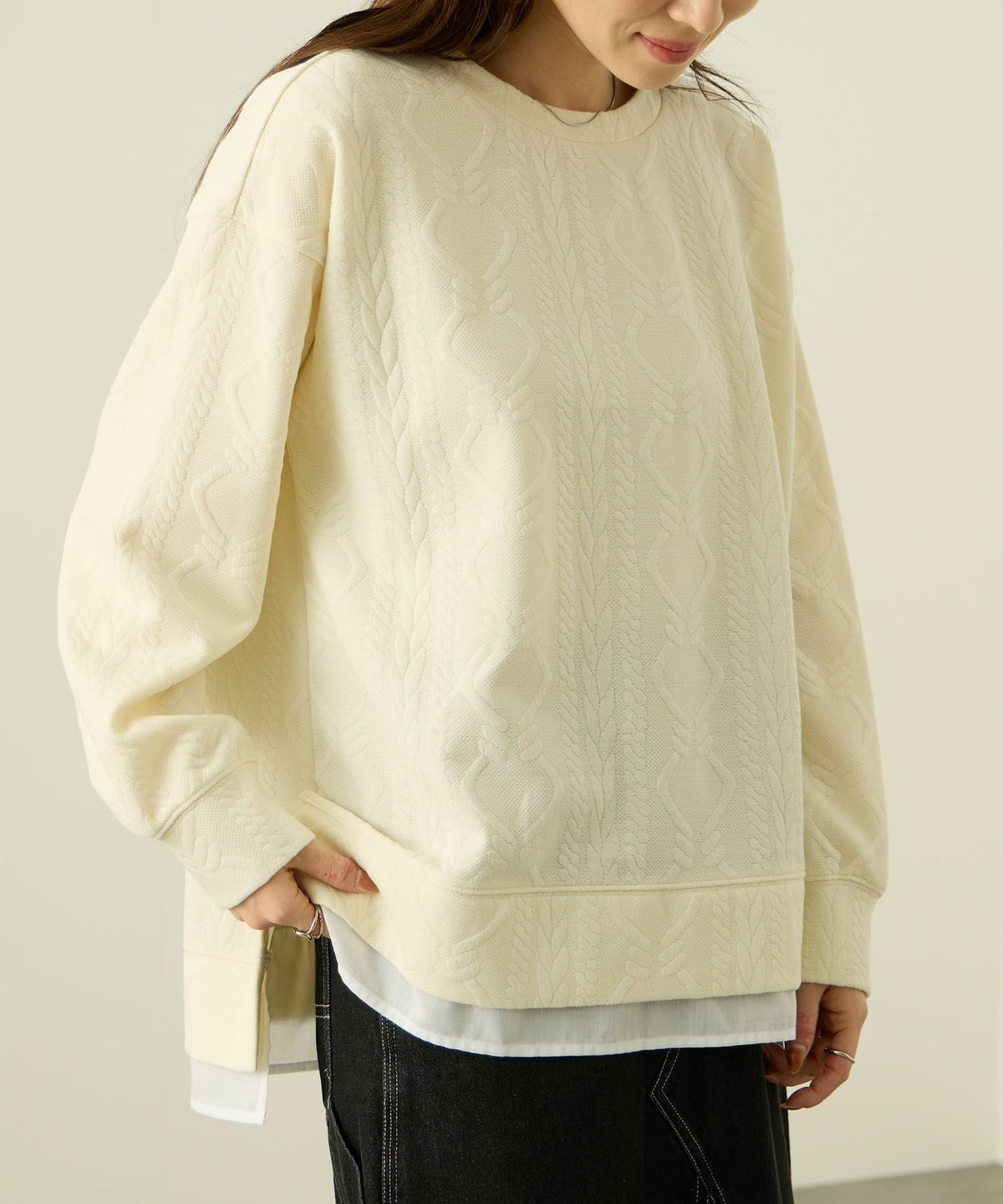 nAvy 時短ジャガードフェイク裾スリットプルオーバー レディース