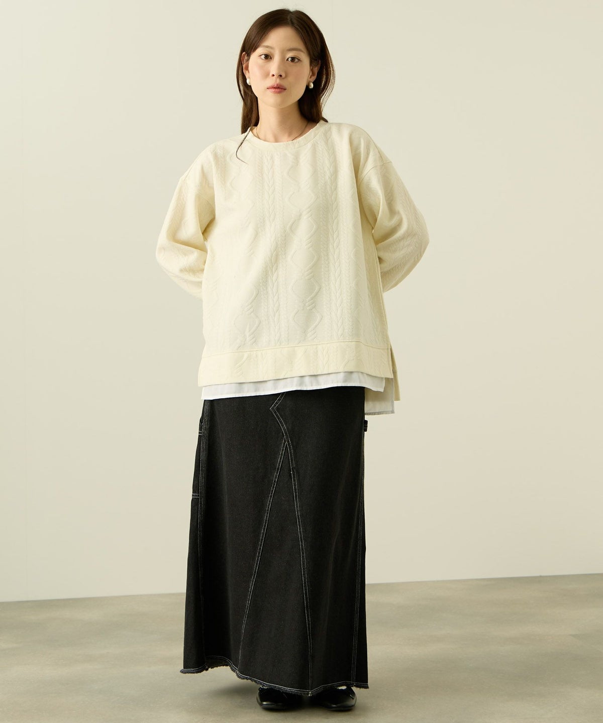 nAvy 時短ジャガードフェイク裾スリットプルオーバー レディース