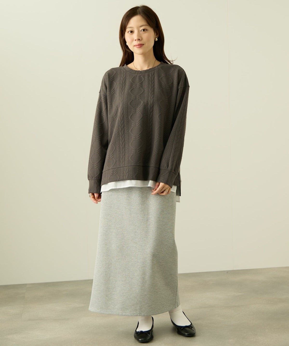 nAvy 時短ジャガードフェイク裾スリットプルオーバー レディース