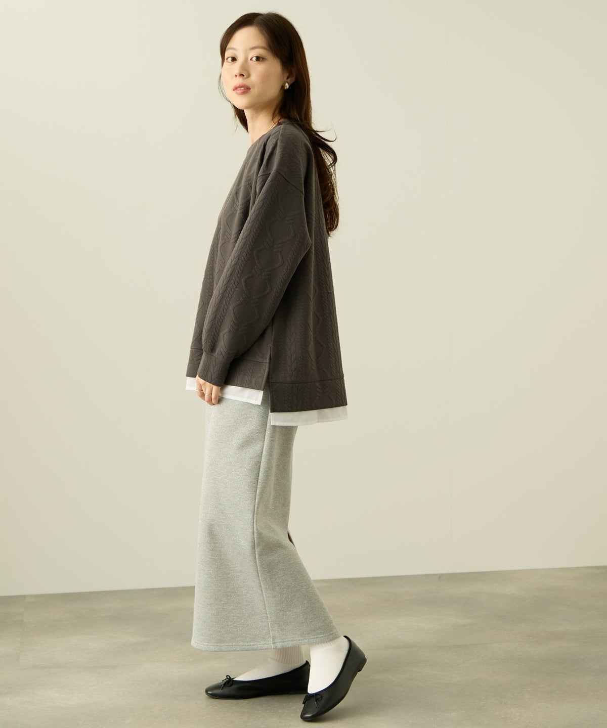 nAvy 時短ジャガードフェイク裾スリットプルオーバー レディース