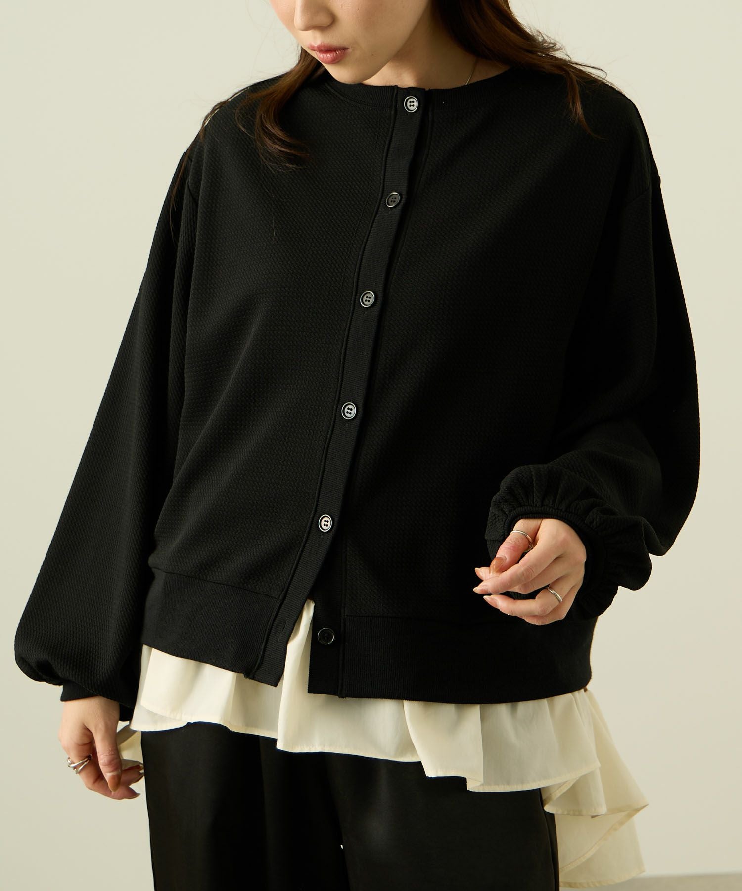 Khaju ジャガードカーディガン JACQUARD CARDIGAN(M black/darkgray/creme): WEAR | kashwere Japan