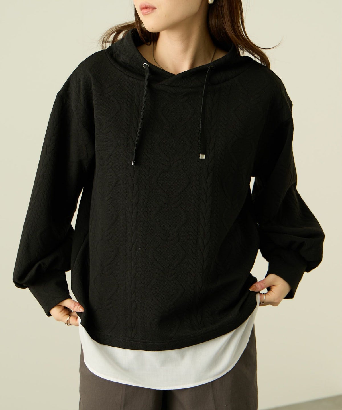 nAvy 時短ジャガードフェイクハイネックプルオーバー レディース