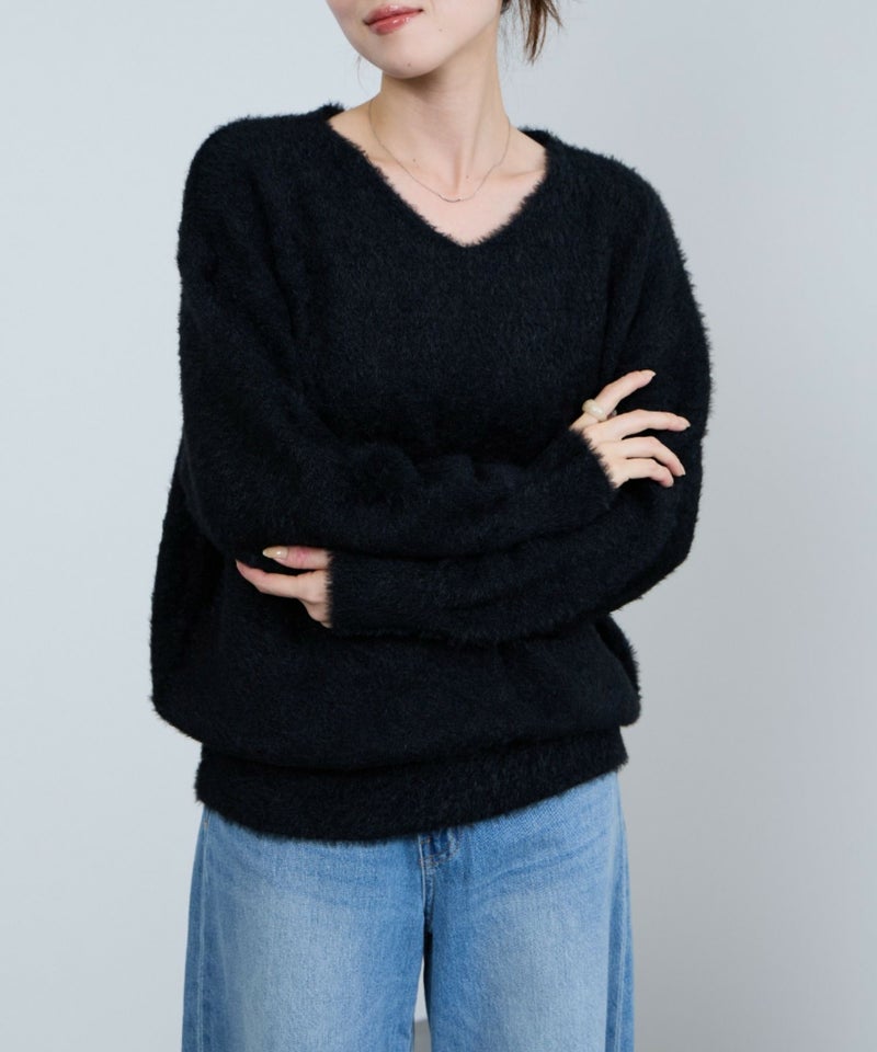 [期間限定knit]nAvy  フェザーVネックプルオーバー レディース商品画像-1