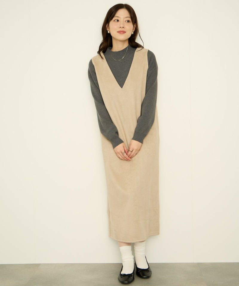 nAvy ポンチ素材 フェイクスエードジャンパースカート レディース商品画像-2