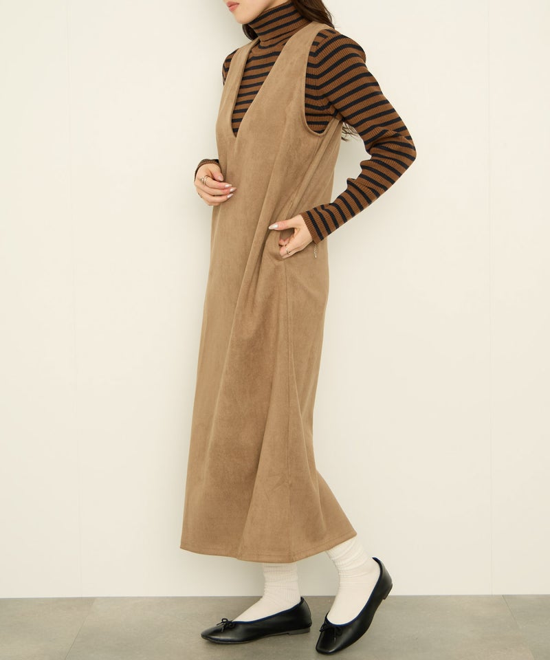 nAvy  ポンチ素材 フェイクスエードジャンパースカート レディース商品画像-3