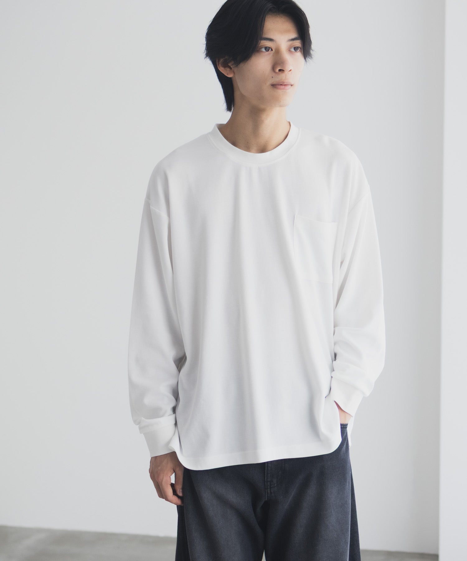 NAVY タフラク ポンチ素材ポケツキ長袖Tシャツ メンズ