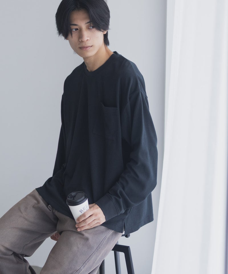 NAVY タフラク ポンチ素材ポケツキ長袖Tシャツ メンズ商品画像-4