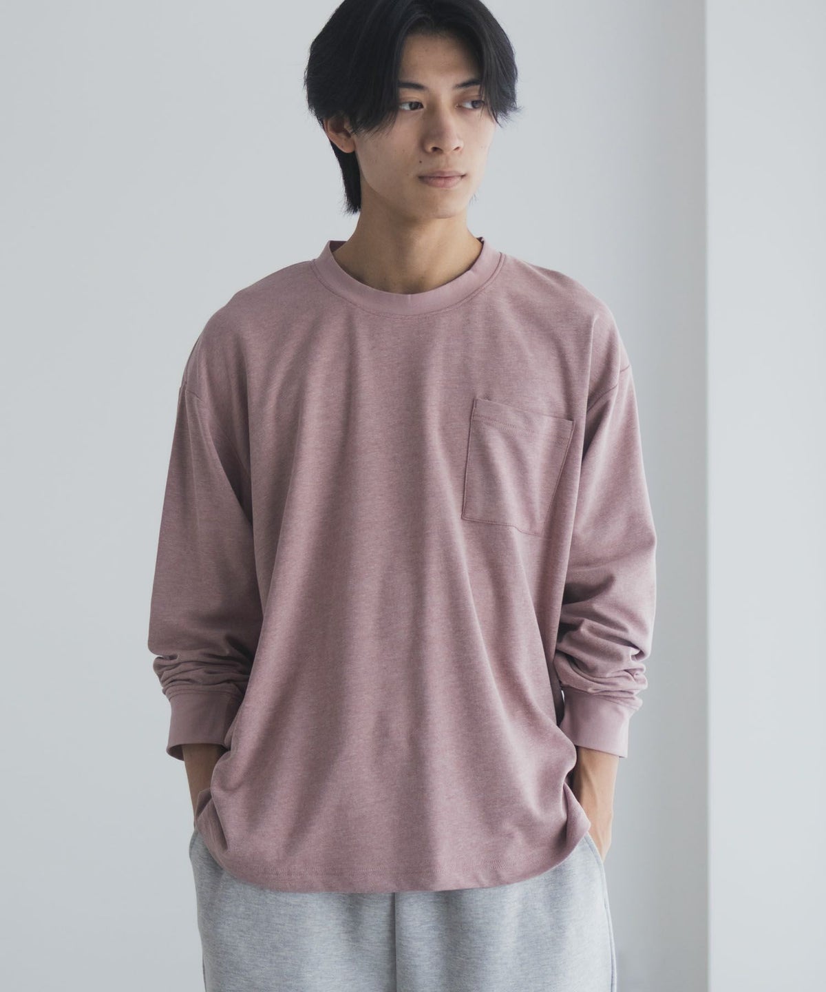 NAVY タフラク ポンチ素材ポケツキ長袖Tシャツ メンズ