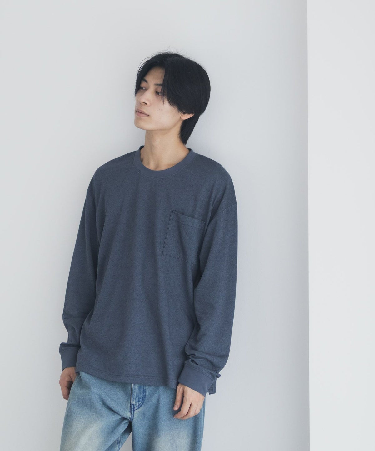 NAVY タフラク ポンチ素材ポケツキ長袖Tシャツ メンズ