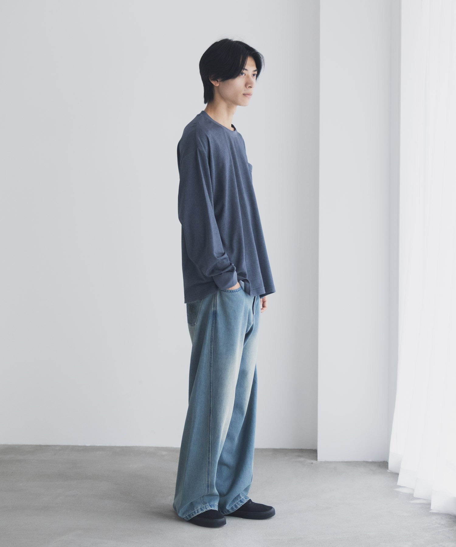 NAVY タフラク ポンチ素材ポケツキ長袖Tシャツ メンズ