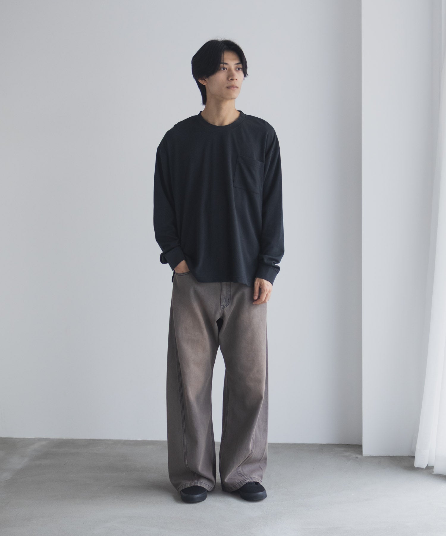 NAVY タフラク ポンチ素材ポケツキ長袖Tシャツ メンズ