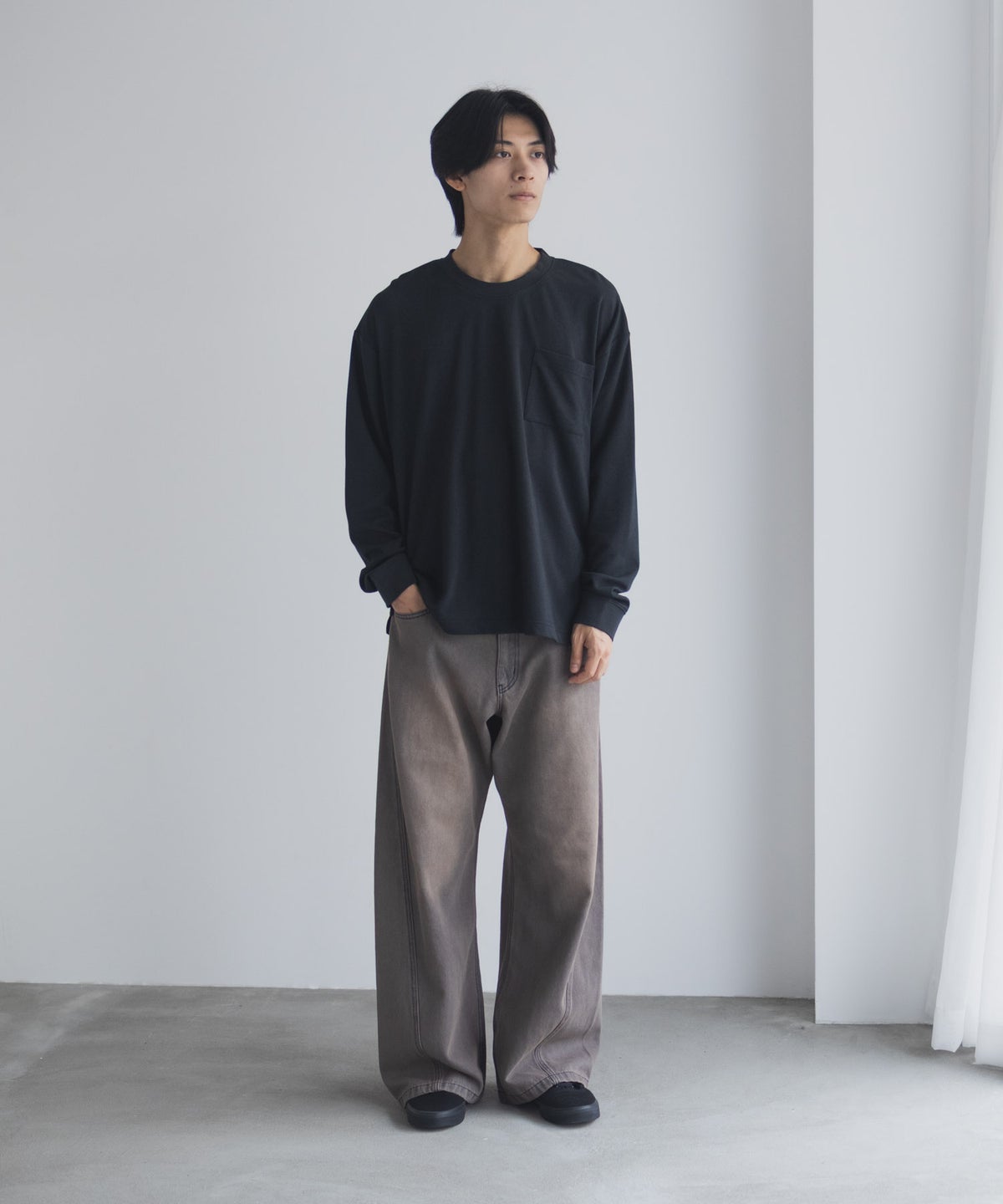 NAVY タフラク ポンチ素材ポケツキ長袖Tシャツ メンズ