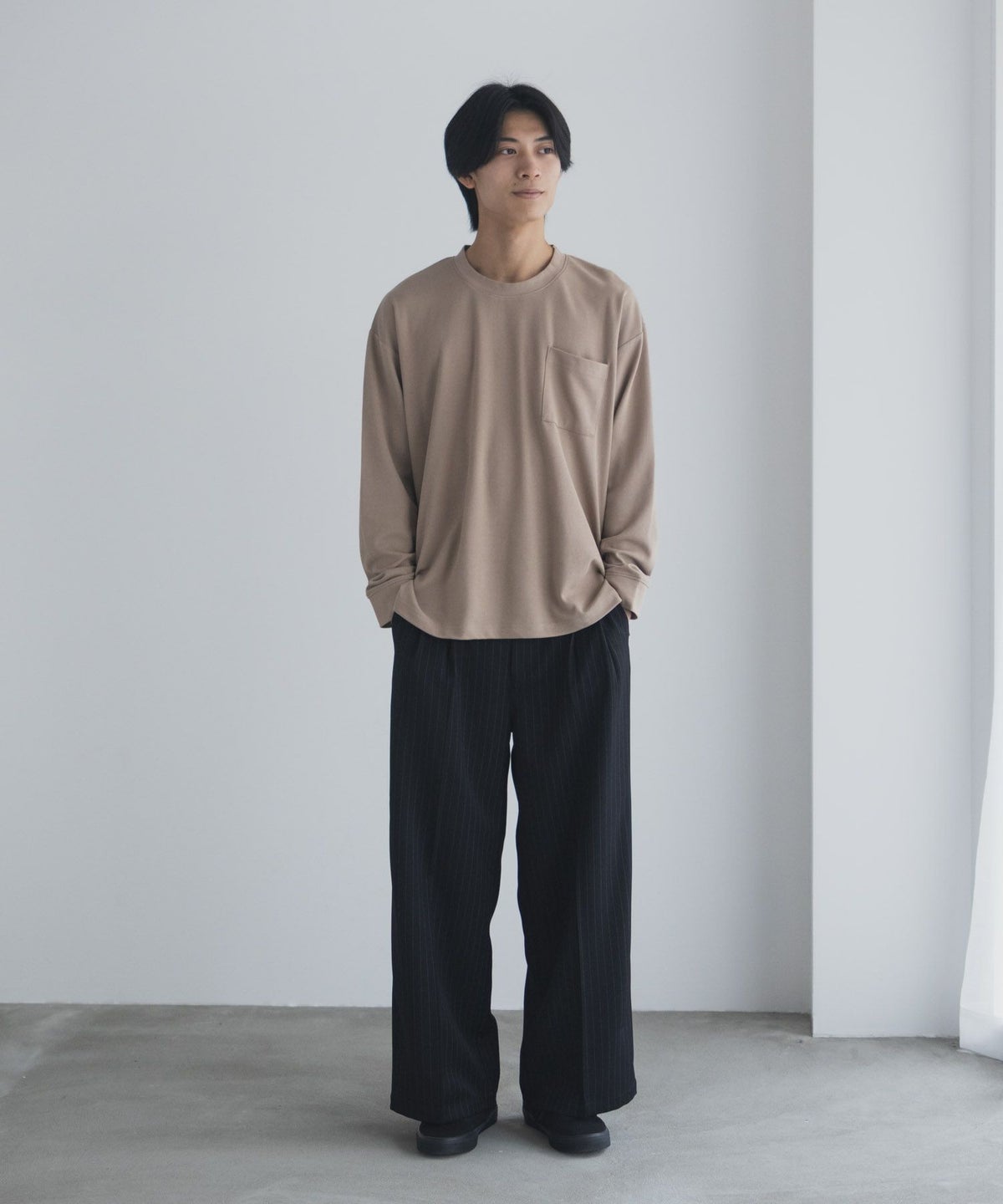 NAVY タフラク ポンチ素材ポケツキ長袖Tシャツ メンズ