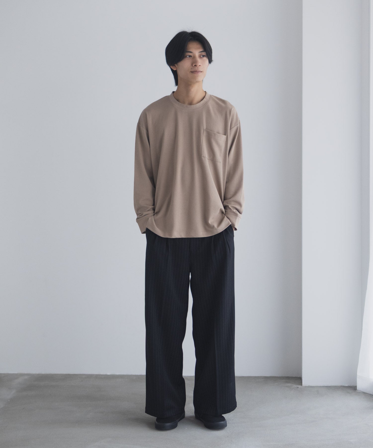 NAVY タフラク ポンチ素材ポケツキ長袖Tシャツ メンズ