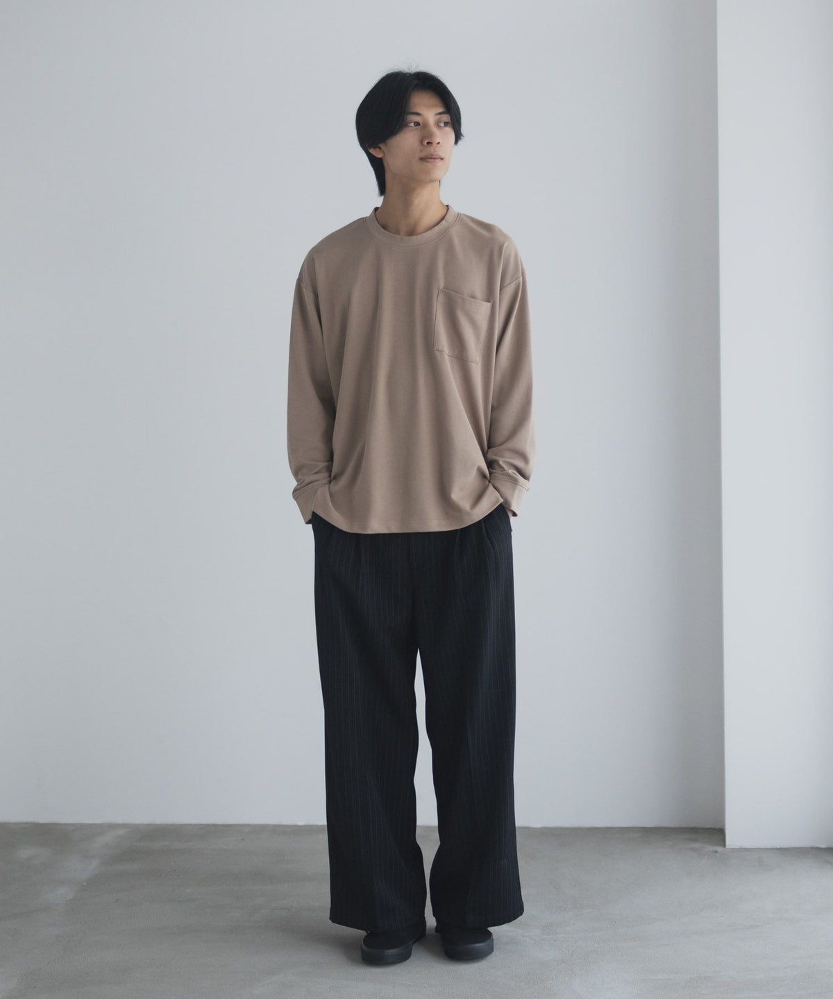 NAVY タフラク ポンチ素材ポケツキ長袖Tシャツ メンズ