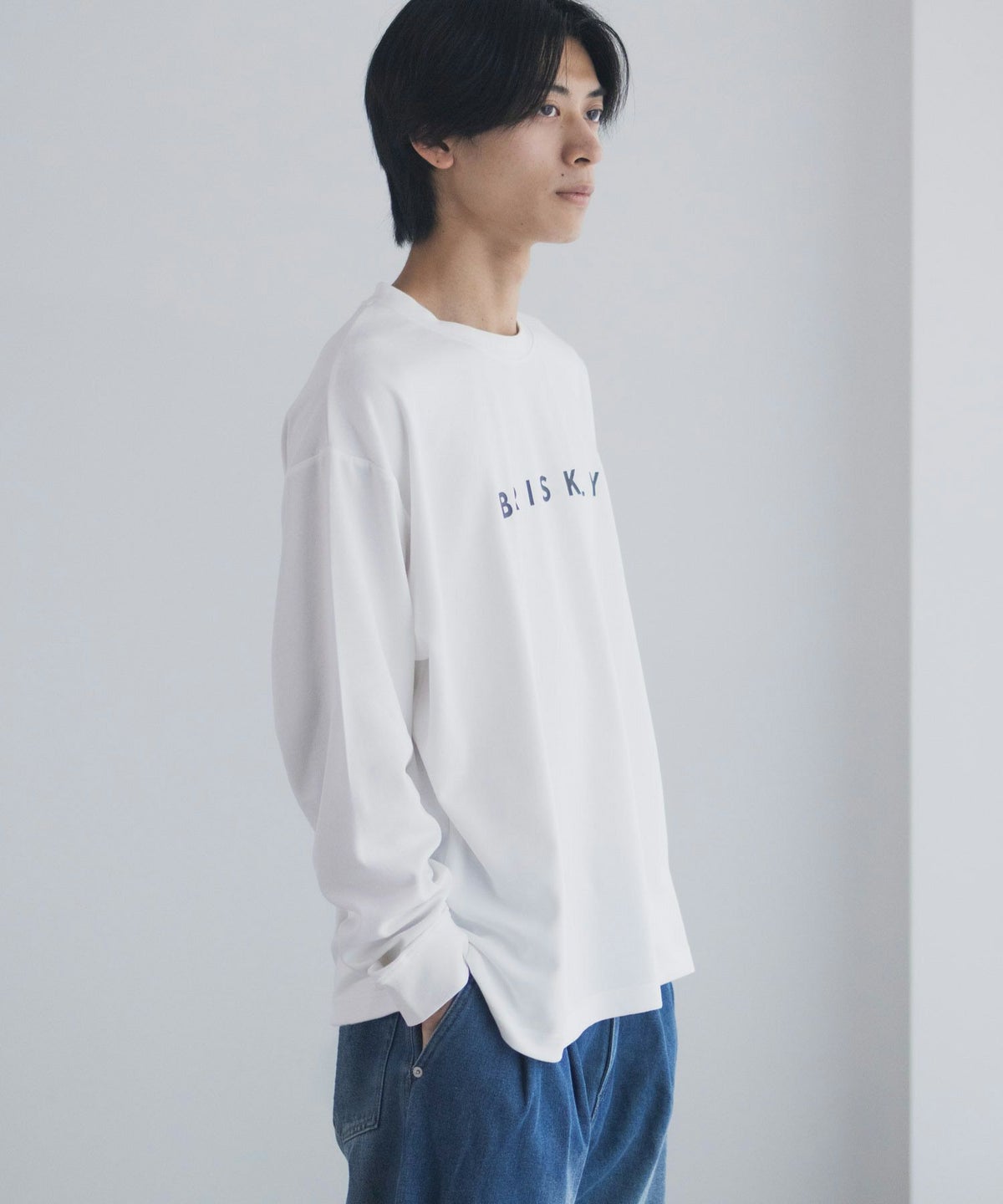 NAVY タフラク ポンチ素材プリント長袖Tシャツ メンズ