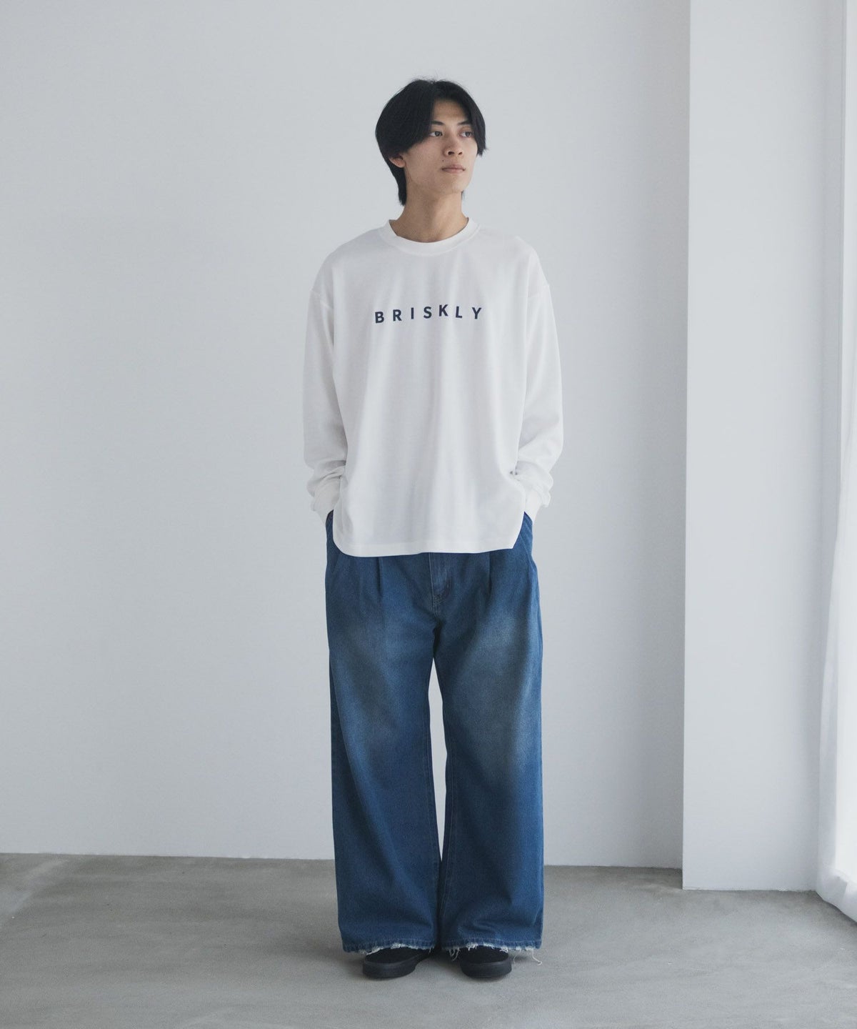 NAVY タフラク ポンチ素材プリント長袖Tシャツ メンズ