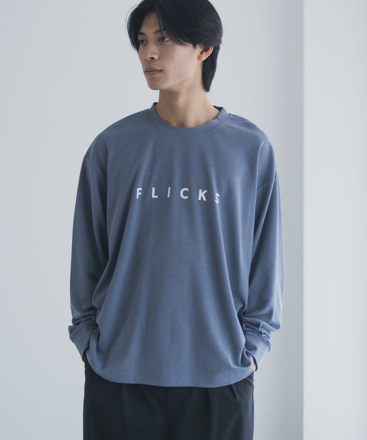 NAVY タフラク ポンチ素材プリント長袖Tシャツ メンズ