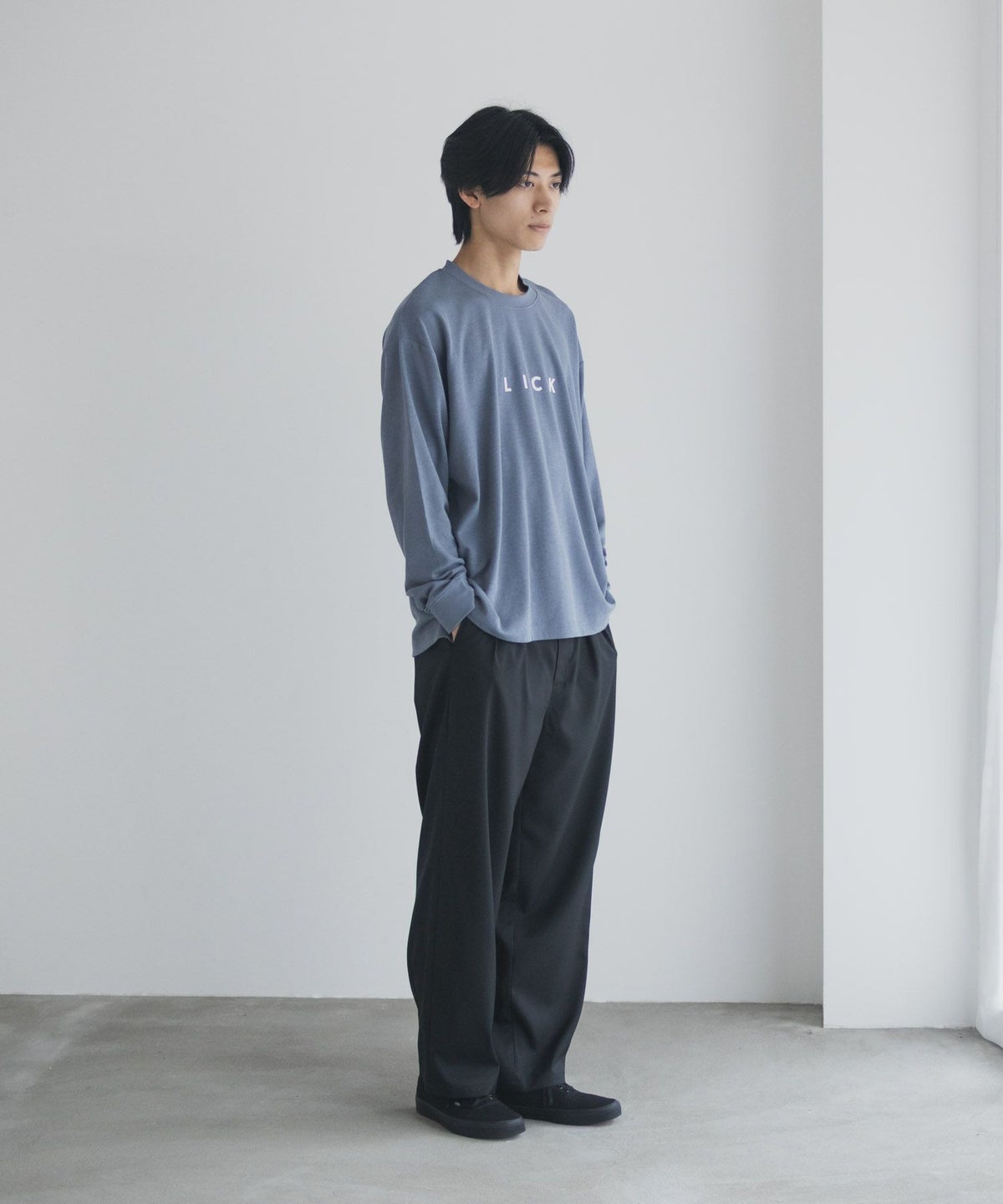 NAVY タフラク ポンチ素材プリント長袖Tシャツ メンズ