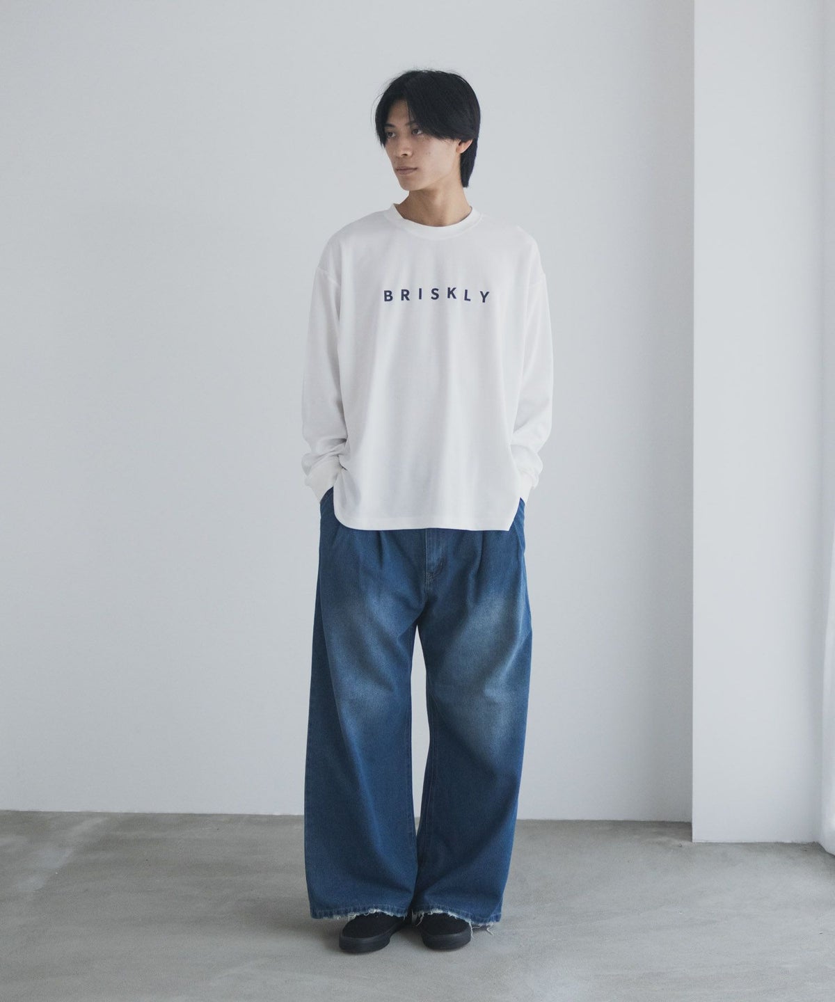 NAVY タフラク ポンチ素材プリント長袖Tシャツ メンズ