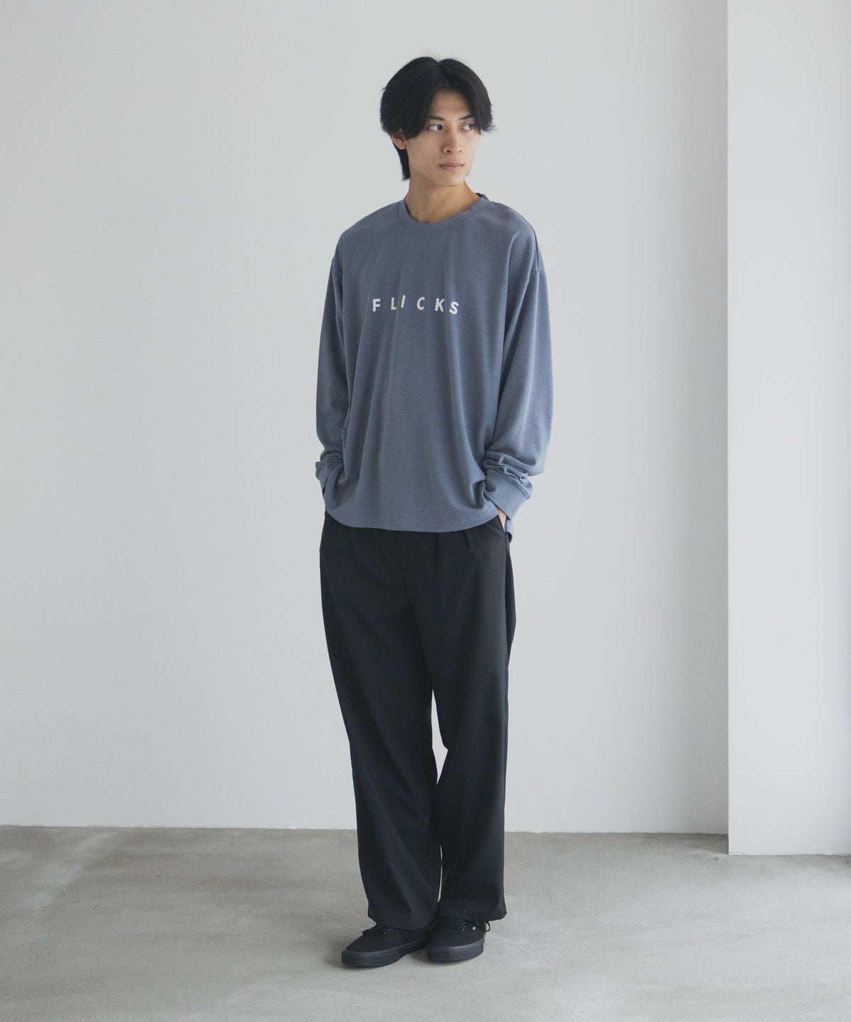 NAVY タフラク ポンチ素材プリント長袖Tシャツ メンズ