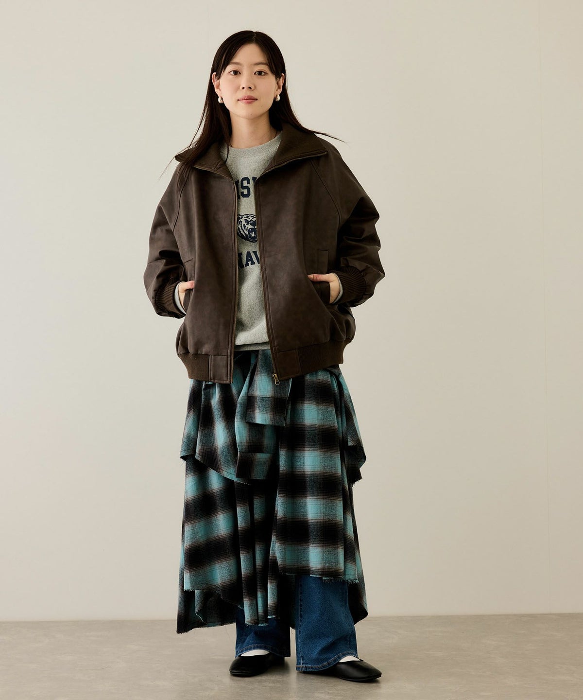 nAvy 合皮リブブルゾン レディース