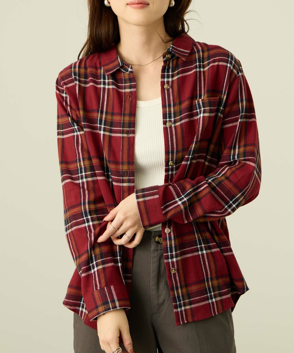 nAvy コットンネルチェックシャツ レディース