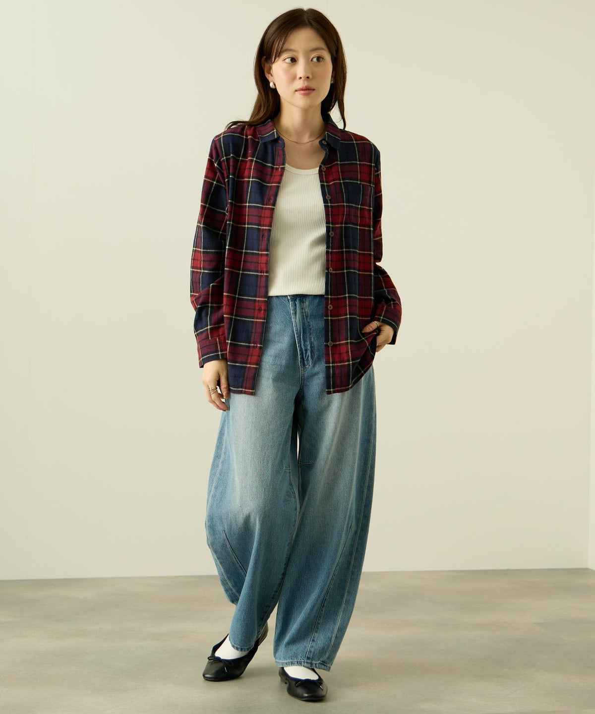 nAvy コットンネルチェックシャツ レディース