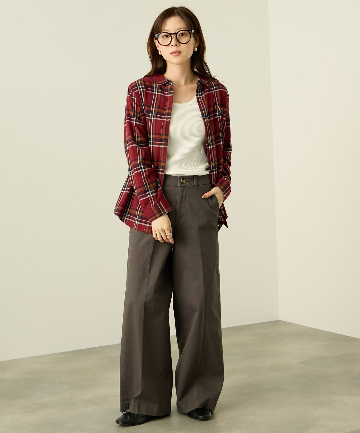 nAvy コットンネルチェックシャツ レディース