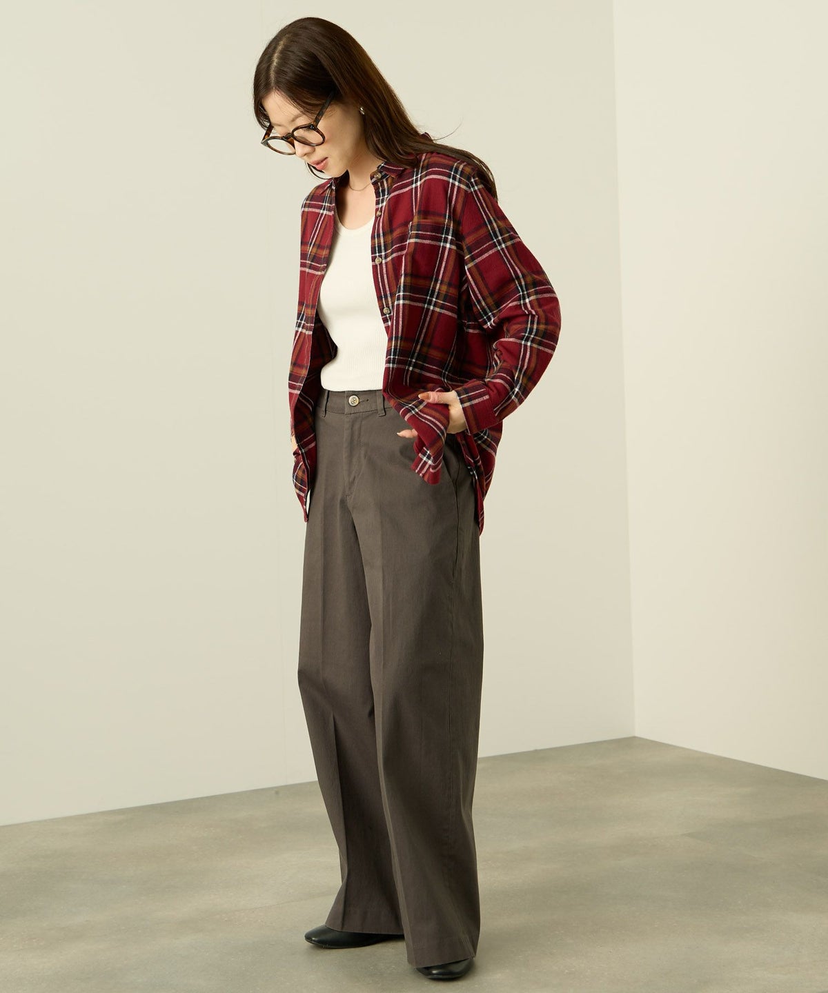 nAvy コットンネルチェックシャツ レディース