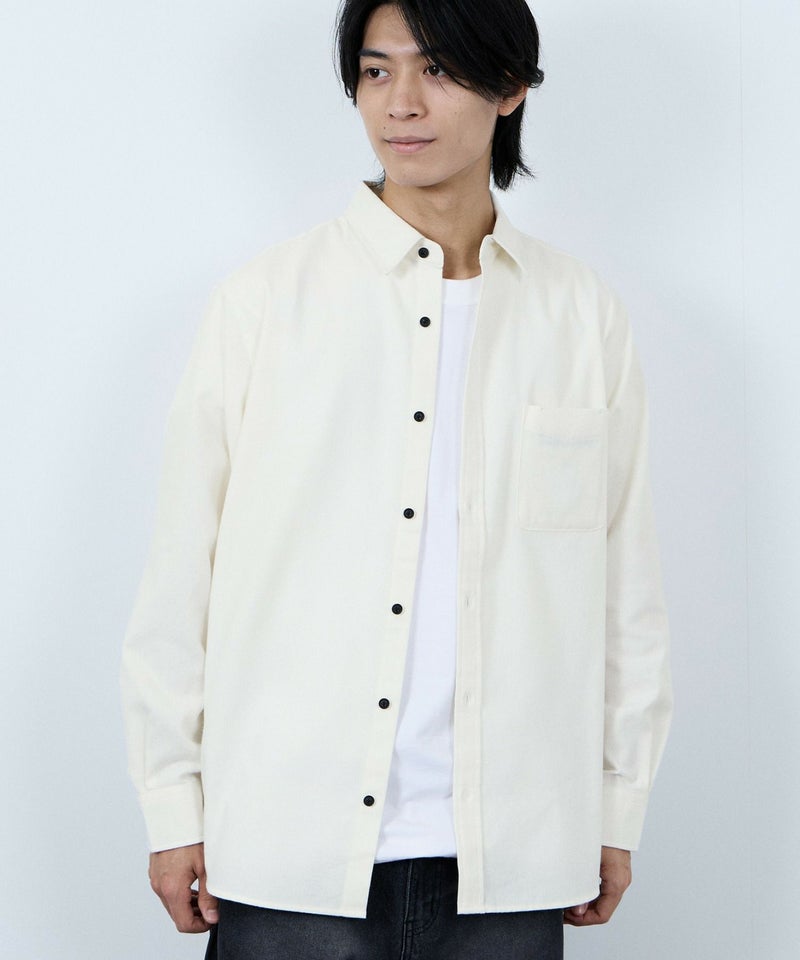 NAVY 無地フランネルシャツ メンズ商品画像-5