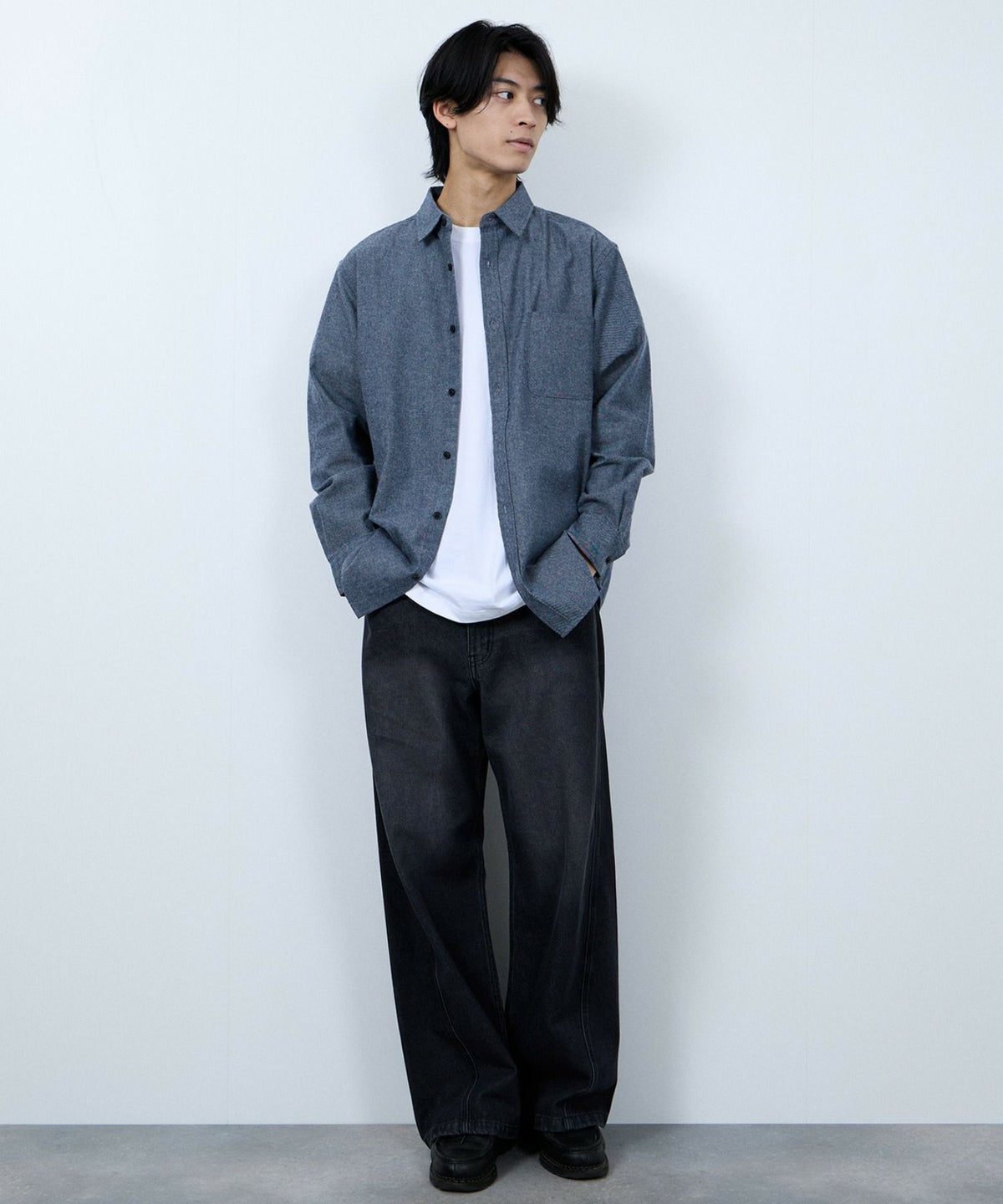 NAVY 無地フランネルシャツ メンズ