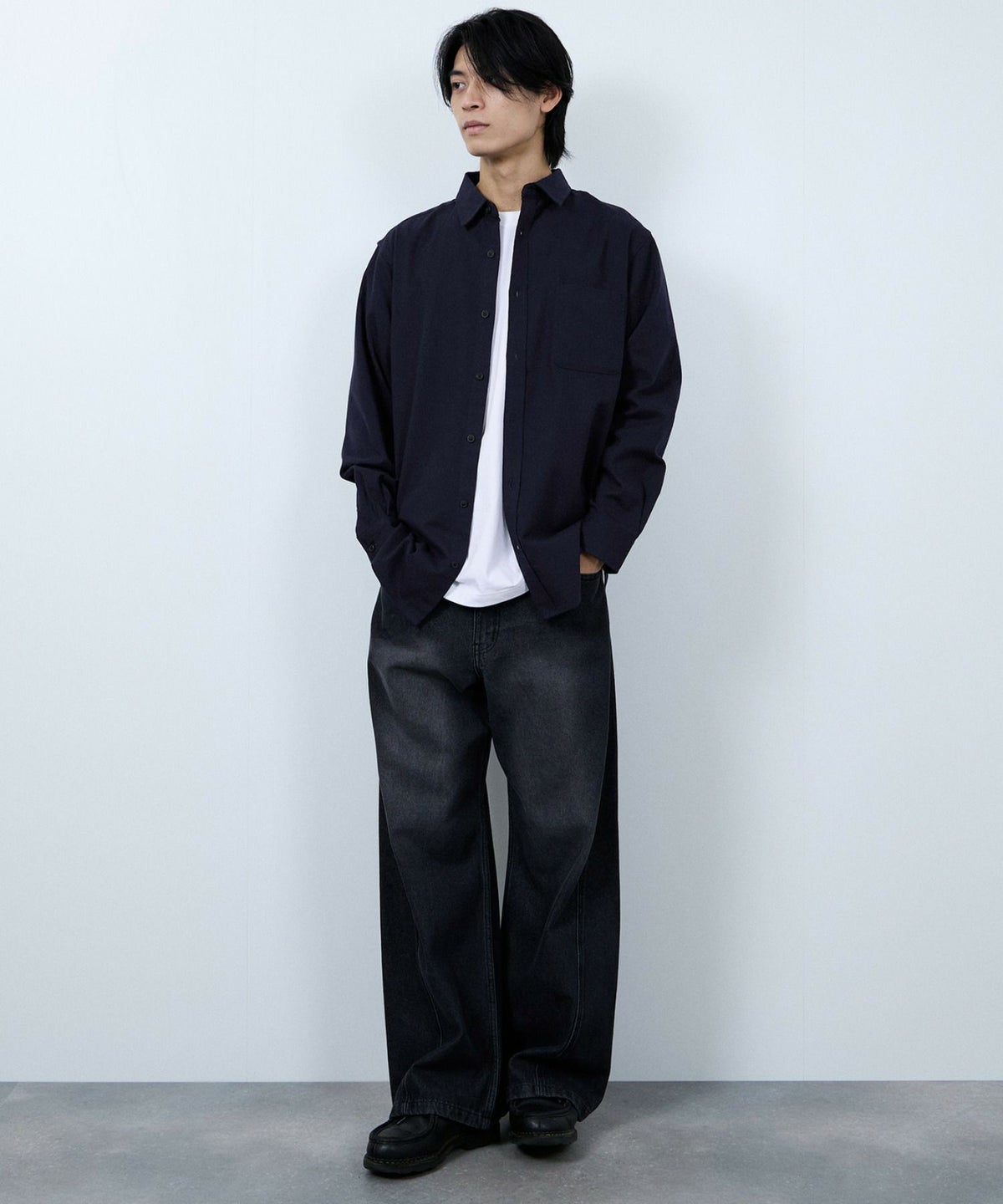 NAVY 無地フランネルシャツ メンズ