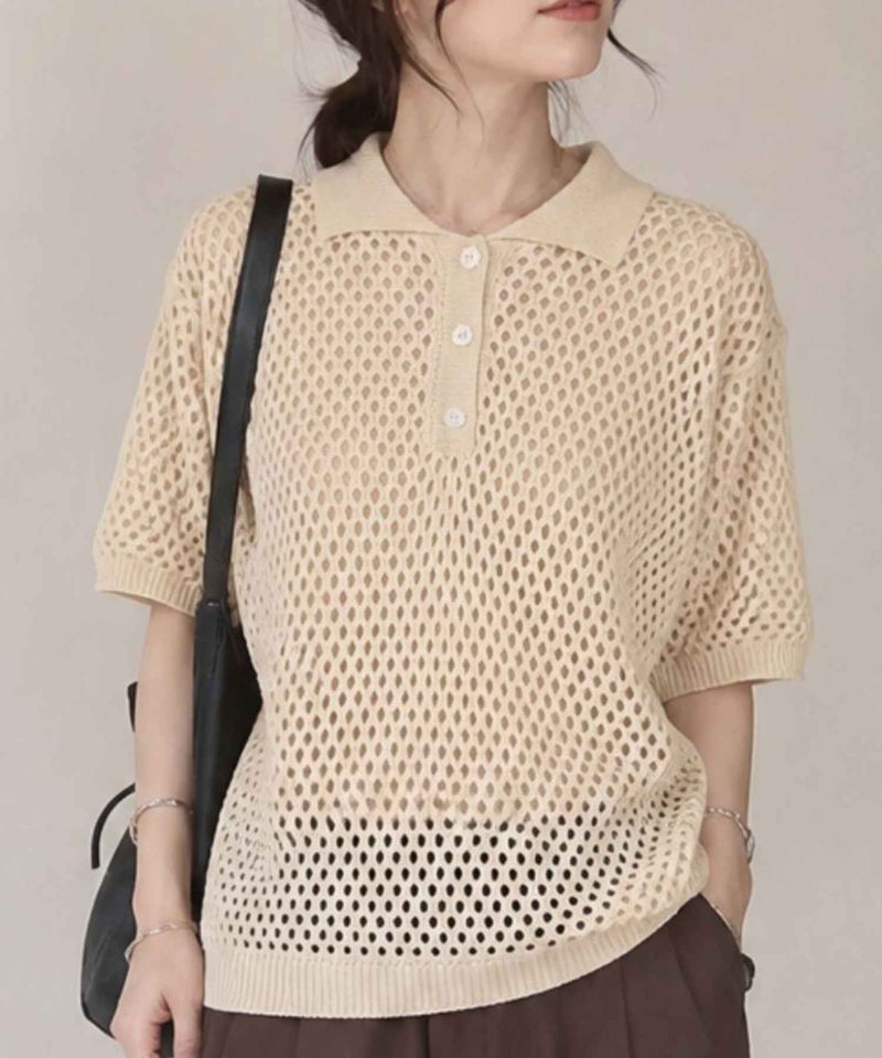 Idnes  メッシュニットポロシャツ レディース商品画像-3