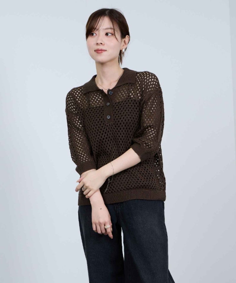 Idnes  メッシュニットポロシャツ レディース商品画像-4