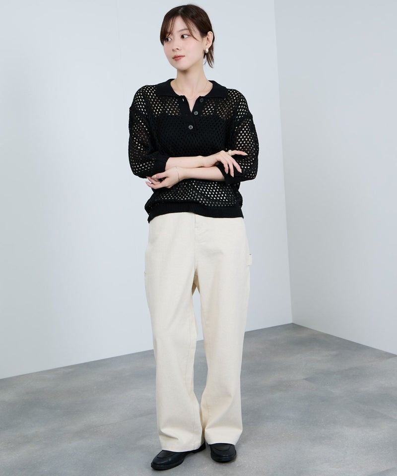 Idnes メッシュニットポロシャツ レディース商品画像-6