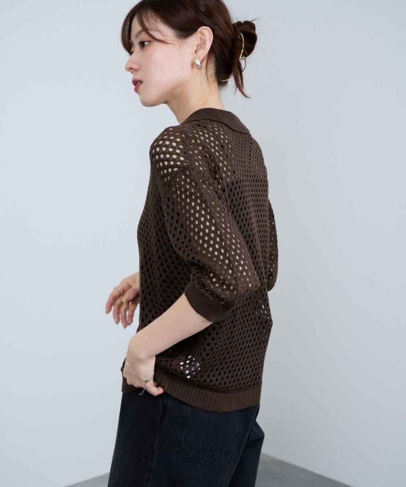 Idnes  メッシュニットポロシャツ レディース商品画像-6
