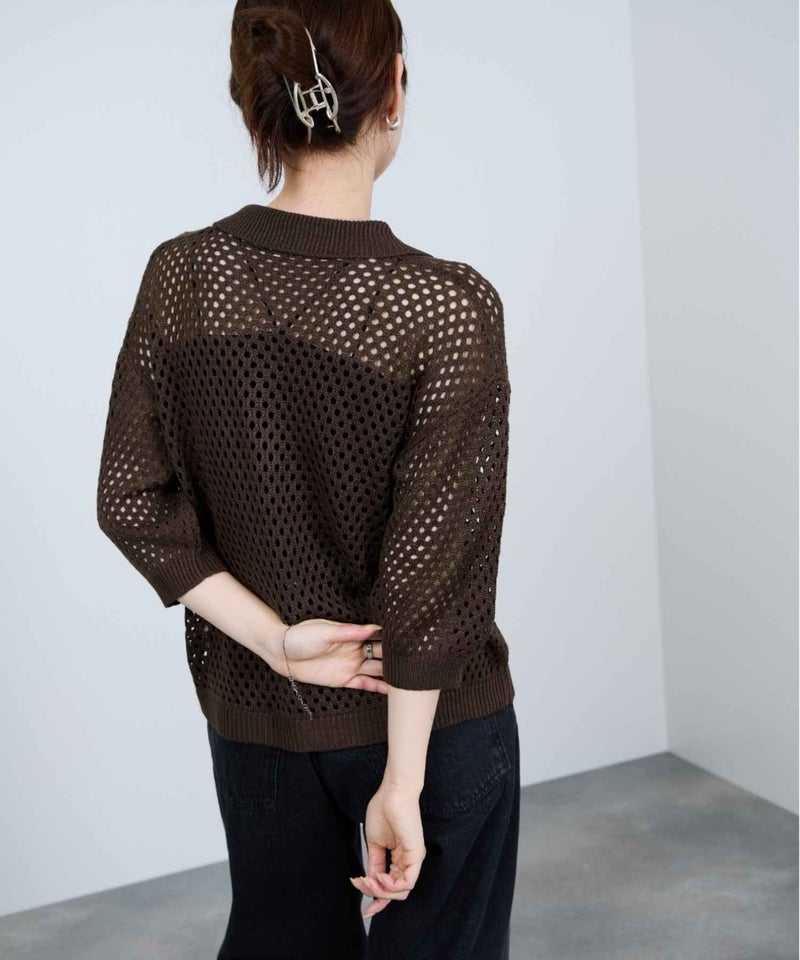 Idnes  メッシュニットポロシャツ レディース商品画像-7