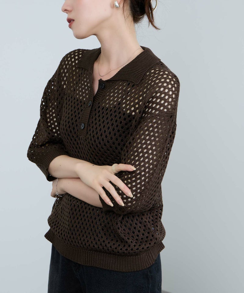 Idnes メッシュニットポロシャツ レディース商品画像-8