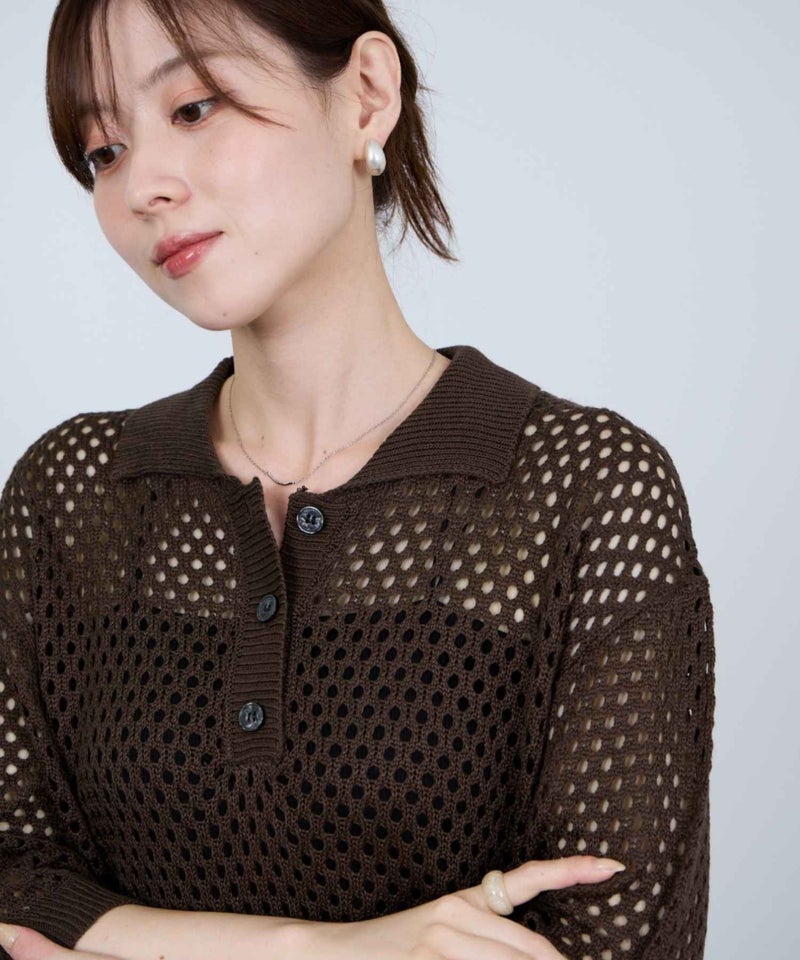 Idnes  メッシュニットポロシャツ レディース商品画像-8