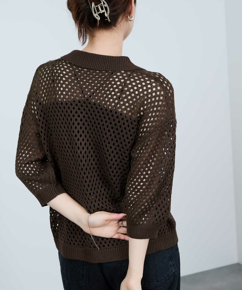 Idnes メッシュニットポロシャツ レディース商品画像-9