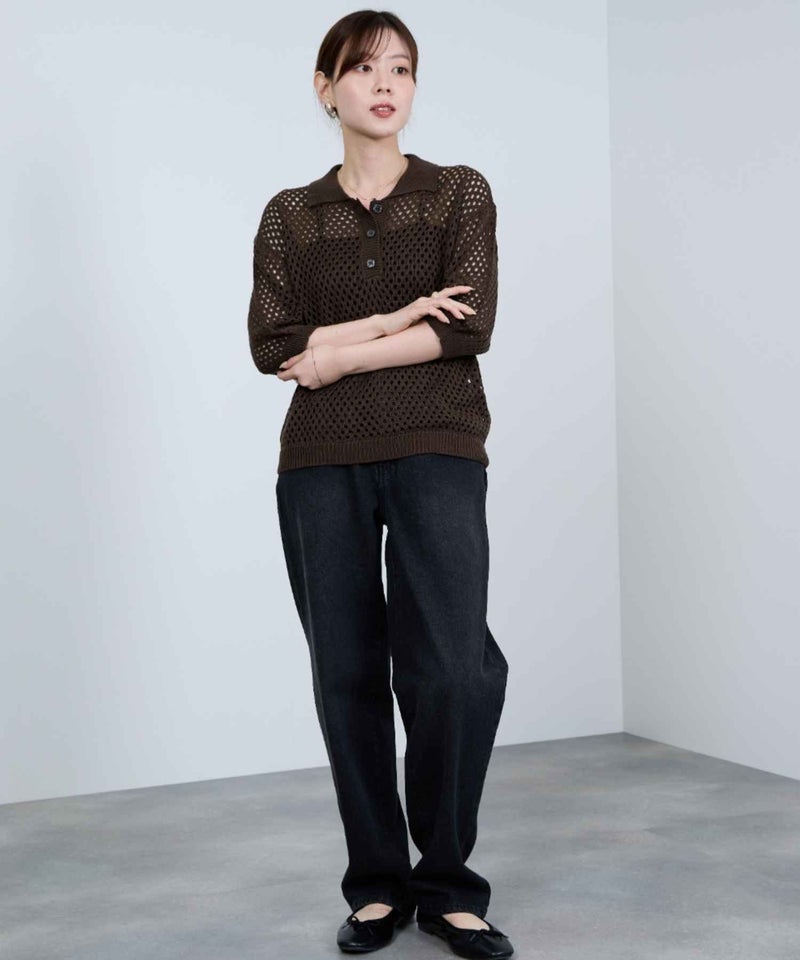 Idnes メッシュニットポロシャツ レディース商品画像-9
